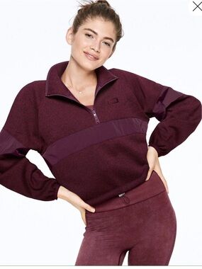 Victoria's Secret PINK Quarter-Zip Maroon Pullover - Women's Size Medium